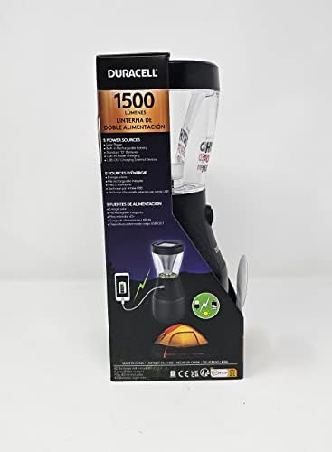 Duracell Dual Power Lantern 1500 Lumens with 5 Power Sources Available for Charging - 1 Lamp, Black - Image 3