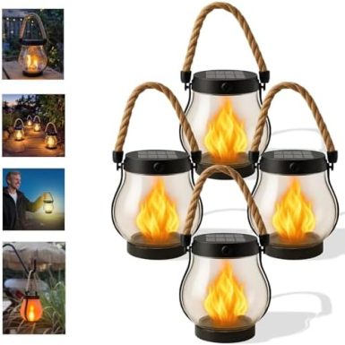 Kaliqo Solar Lantern Outdoor Lights - Realistic Dancing Flame Effect, Solar-Powered LED Lantern for Camping, Yard, Garden, Patio & Porch Decor (4Pcs)