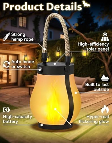Kaliqo Solar Lantern Outdoor Lights - Realistic Dancing Flame Effect, Solar-Powered LED Lantern for Camping, Yard, Garden, Patio & Porch Decor (4Pcs) - Image 2