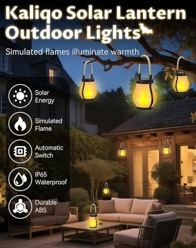 Kaliqo Solar Lantern Outdoor Lights - Realistic Dancing Flame Effect, Solar-Powered LED Lantern for Camping, Yard, Garden, Patio & Porch Decor (4Pcs) - Image 4