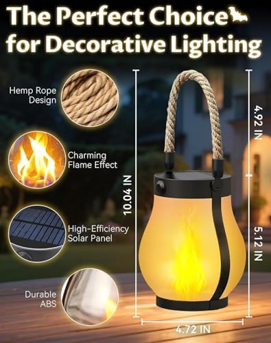 Kaliqo Solar Lantern Outdoor Lights - Realistic Dancing Flame Effect, Solar-Powered LED Lantern for Camping, Yard, Garden, Patio & Porch Decor (4Pcs) - Image 5