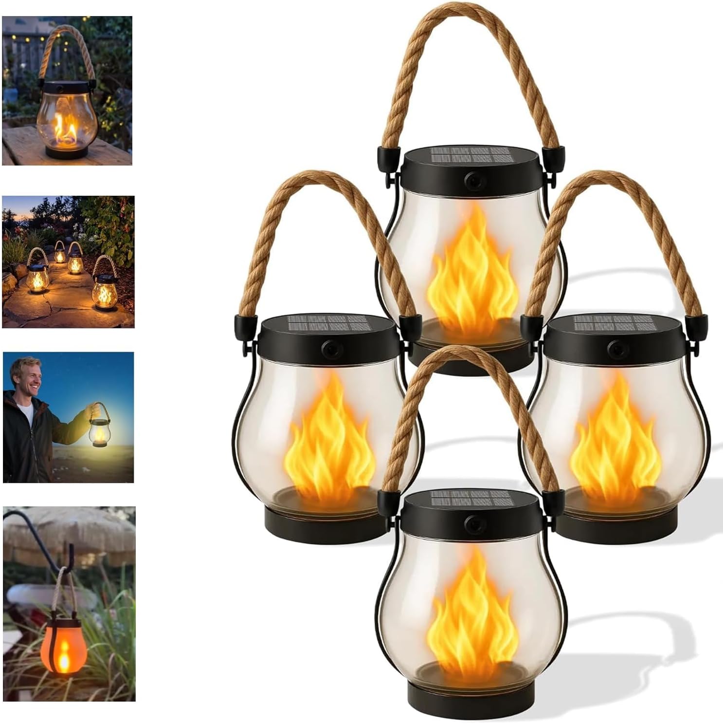 Kaliqo Solar Lantern Outdoor Lights - Realistic Dancing Flame Effect, Solar-Powered LED Lantern for Camping, Yard, Garden, Patio & Porch Decor (4Pcs) - Image 9