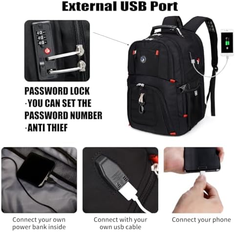 SHRRADOO Extra Large 50L Travel Laptop Backpack with USB Charging Port, College High School Backpack Airline Approved Business Work Bag Fits 17 Inch Computer for Men Women - Image 3